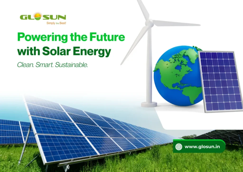 Solar panels and wind turbine image representing clean energy and maintenance cost of solar panels in India by Glosun