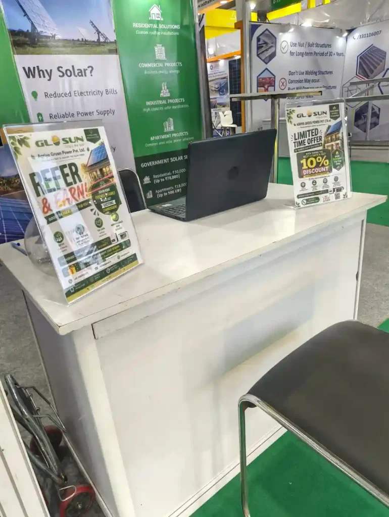 “Solar energy consultation desk setup at Agriya Green Power renewable expo”